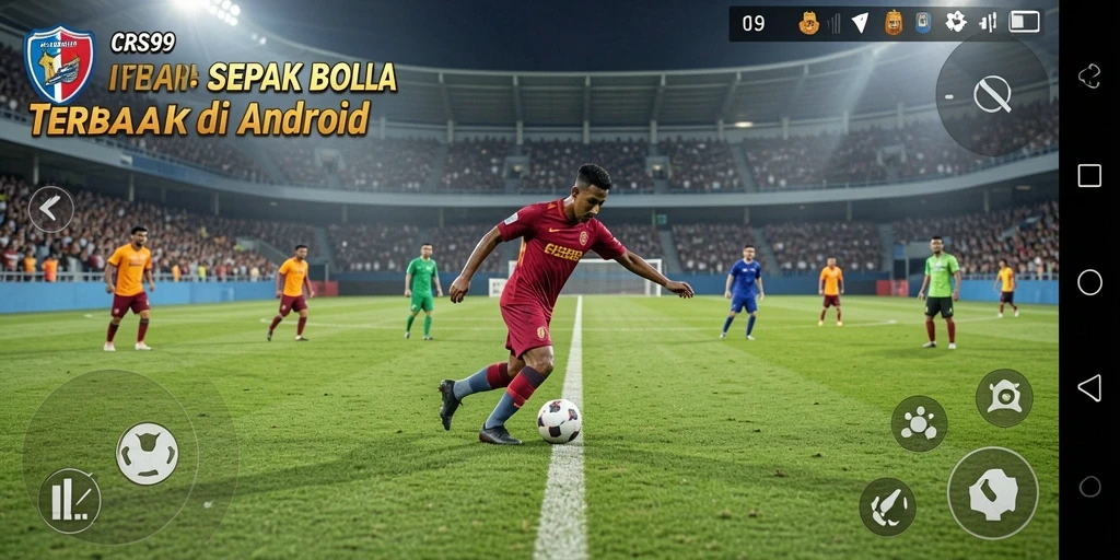 Screenshot CRS99 menampilkan aksi sepak bola yang mendebarkan di lapangan.
